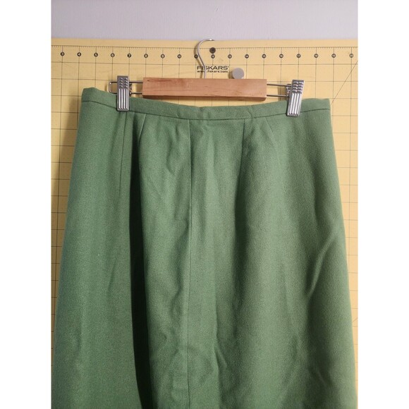 Vtg Tudor Square Pencil Straight Skirt Size Med Solid Green Wool Kick Pleat - Picture 3 of 14